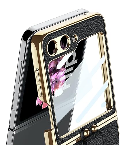 Image of BOUNCEBACK Electroplated Leatherette Case /Cover Ring with Strap for Samsung Galaxy Z Flip 6 / Galaxy Flip 7 FE (2025) Case Cover - (Purple | Faux Leather)
