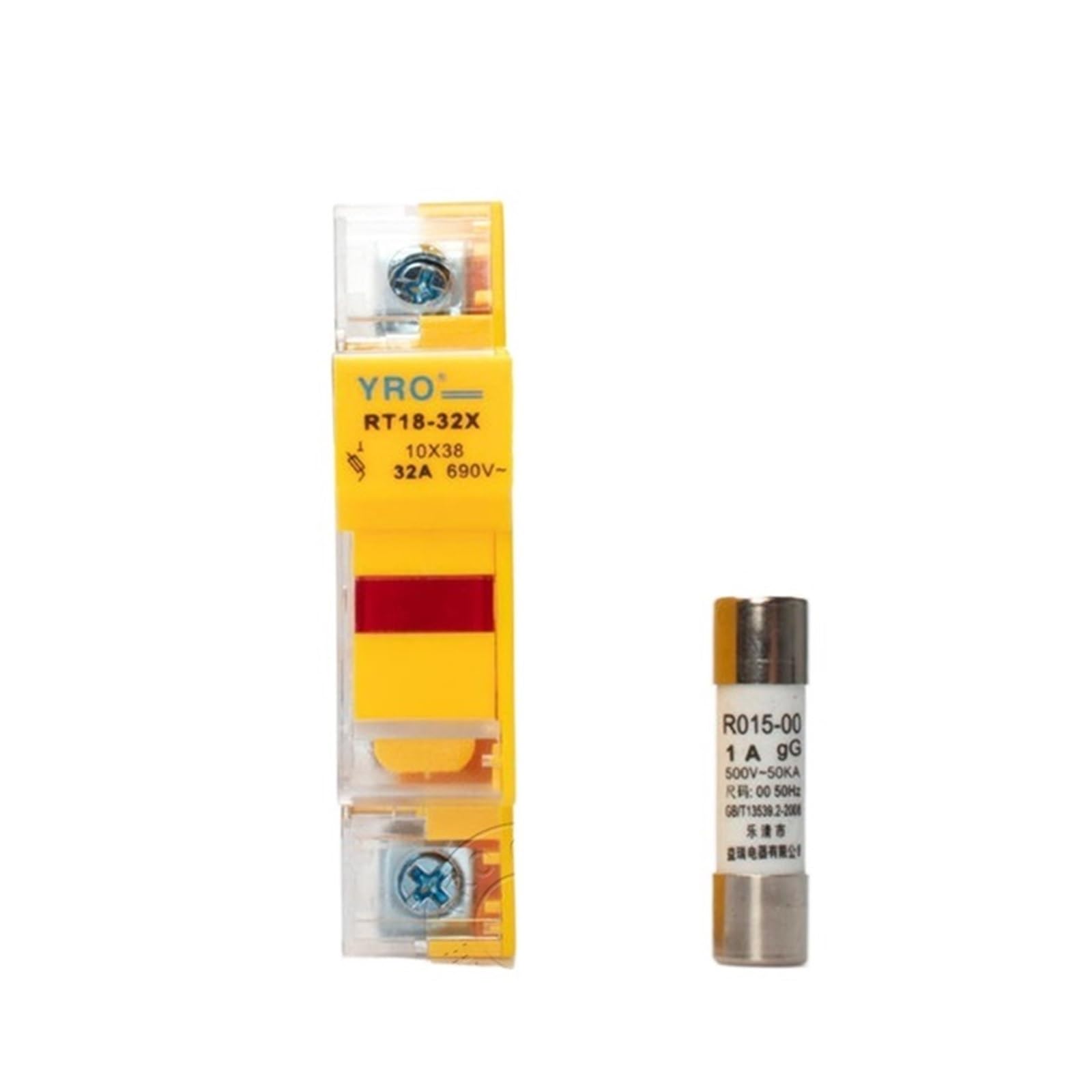 AC 1Sets 1P LED Sicherung Halter 690V mit 10x38MM Flink Keramik Sicherung Core 0,5 EINE 1A 2A 3A 4A 5A 6A 8A 10A 16A 20A 25A 32A RO15(Yellow-1sets Fuse and Base,20A)