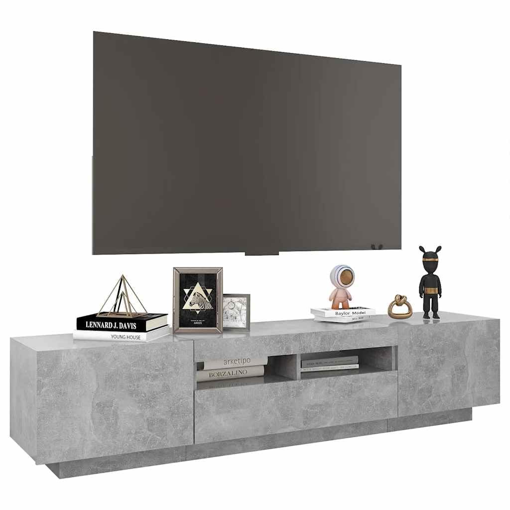 Meuble TV avec lumières LED Gris béton 180x35x40 cm Meuble Télé Table de Télévision, Console TV Armoire de Télé pour Salon, Chambre à Coucher -A