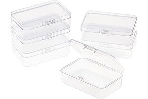 ISKYBOB 6 Pack Plastic Box with Hinged Lid - Clear Small Rectangle