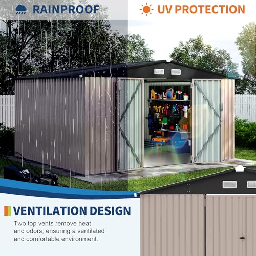10x12x6.4 FT Outdoor Storage Sheds with Floor, Metal Garden Tool Shed for Backyard, Large Metal Sheds Outdoor Storage With Lockable Doors & Air Vents for Backyard Garden Patio Lawn