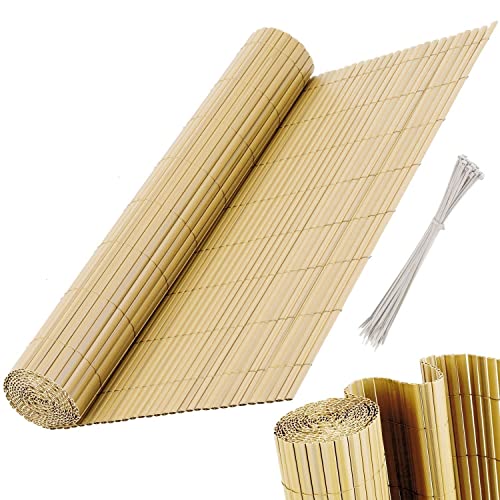 KESSER® Pare-Vue en PVC de Clôture Pare-Vue Revêtement de Balcon Paravent Lames renforcées résistantes aux intempéries, pour Jardin, Balcon, avec Attaches-câbles, Bambou,100 x 300 cm