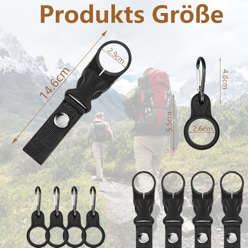 FLEXNOVA 6 Stück Flaschenhalter Gürtel Schwarz, Nylon Gürtel Flaschenhalter Clips Tasche Water Bottle Holder, Karabiner Flaschenhalter Set, Wasserflaschen Schnallen Halter, Outdoor Trinkflaschen Haken