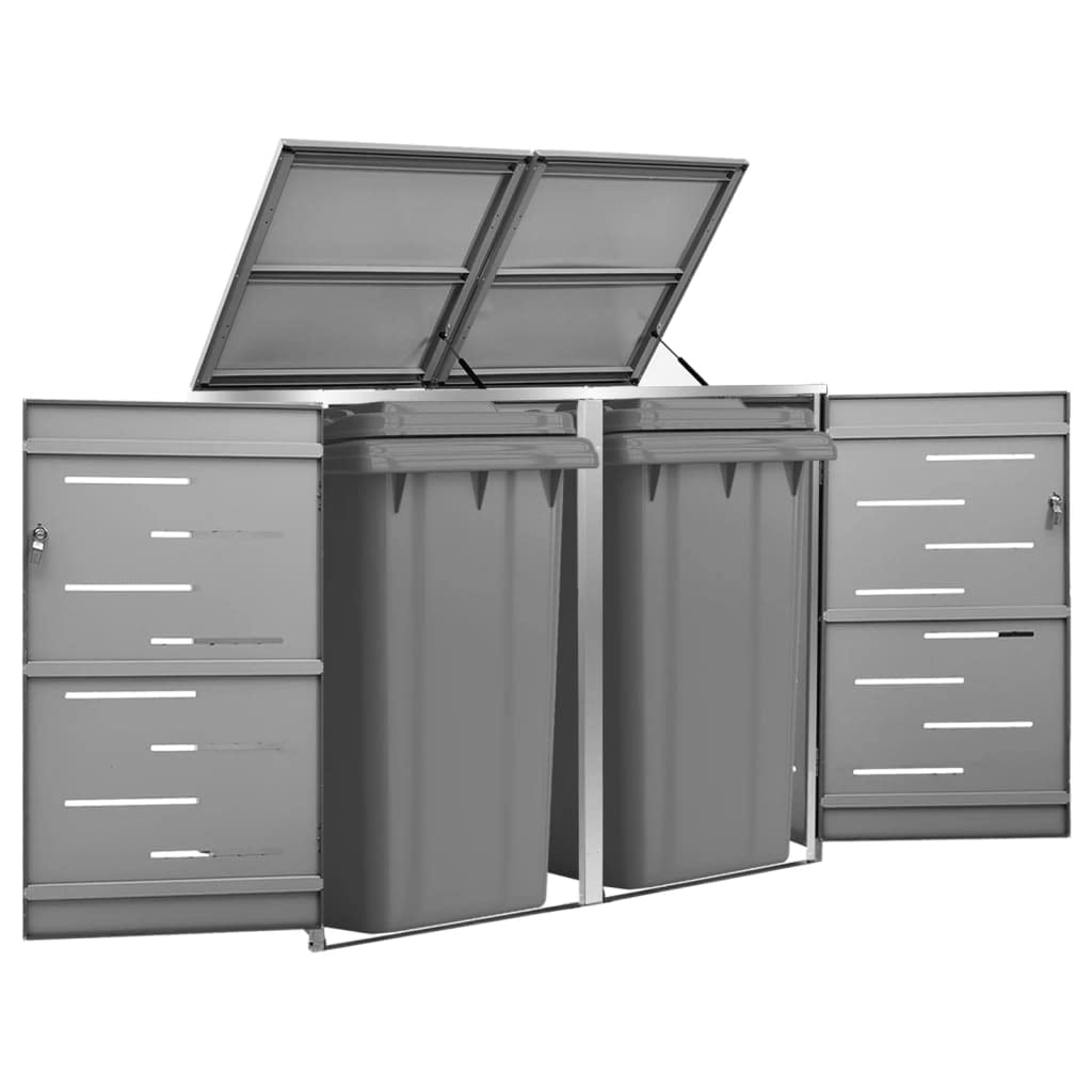 KOIECETA Mülltonnenbox für 2 Tonnen Abschließbar Rostfrei Müllbox Mülltonnenverkleidung Mülltonne Müllcontainer Gartenbox 138x77,5x115,5cm Edelstahl Anthrazit