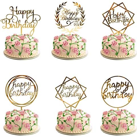 WJMY 12Stk Cake Topper Happy Birthday Cupcake Topper Acryl Tortenstecker Gold Tortendeko Party Dekoration Cover