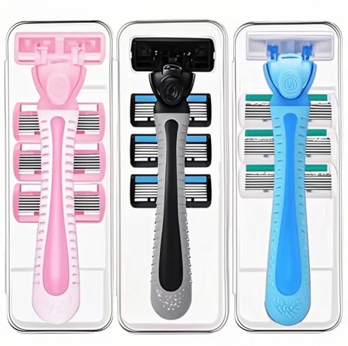 Razor for Women's and Men's 6-Blade Razors for Women Men Sensitive Skin 3 Non-Slip Handles and 12 Blade Refills