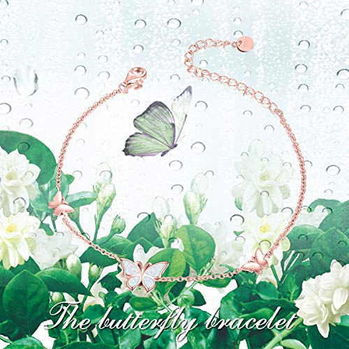 Winnicaca Butterfly Bracelet For Women Sterling Silver Rose Gold Created Opal Butterfly Adjustable Bracelet Anklet Opal Butterfly Jewelry Butterflies Gifts For Women Teen Girls Birthday Mothers Day Gifts #TOP5