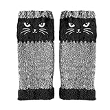 Zasdvn Strickhandschuhe Ohne Finger, Gestrickte Fingerlose Handschuhe Mit Katzenmotiv, Touchscreen Kompatibel, Warme Handschuhe Für Jugendliche, Pendeln, Aktivitäten Im Freien, Shopping, Reisen