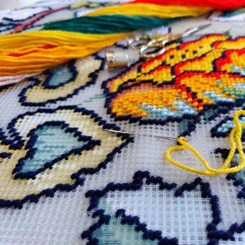 Image of Brvsk Floral Embroidery Kit for Adults and Beginners - Maids of Honor by William Morris 16″ x 16″ with Clear, Precise Printed Design on Cotton Canvas; Includes 2 Needles, Yarn, and Easy-Read Chart