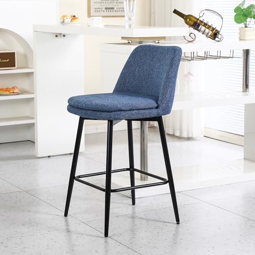 Butacos de altura para barra NewCosmos, juego de 2, giratorios 360°, con respaldo y patas metálicas, altura de asiento 25,6 pulgadas, para isla de cocina y pub, tapizados en tela de lino azul miniatura 7