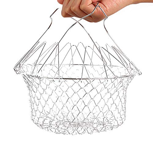 Lubier 1 Pièce Fry Français Chef Panier Net Panier Métal De Cuisson Friture Présentation Rinçage Vapeur Pâtes Frites Légumes Salade Filet Passoire Pliable Rangement Facile Cuisine Chef