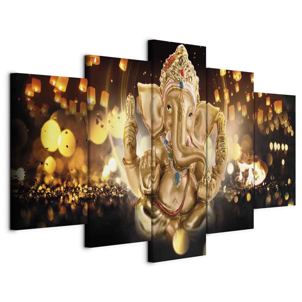 murando Cuadro en Lienzo Ganesha Hinduismo 150x75 cm Impresión de 5 Piezas Material Tejido no Tejido Impresión Artística Imagen Gráfica Decoracion de Pared Zen p-A-0031-b-o
