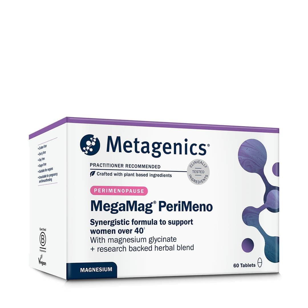 MegaMag PeriMeno - with Vitamin B6 & B12, Magnesium Glycinate, Sage, Ashwagandha and Saffron - 60 Tablets