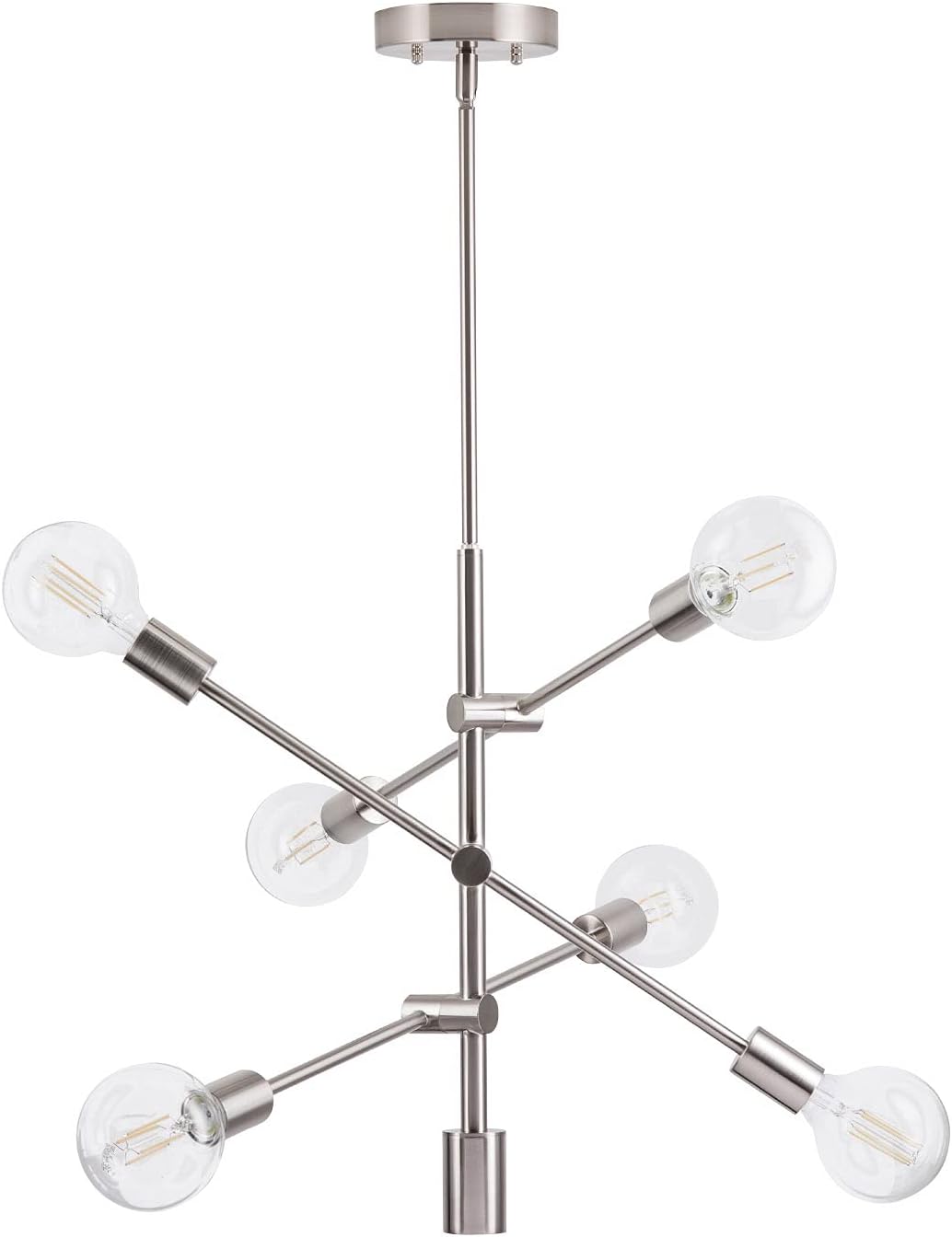 Linea di Liara Stella Medium Brushed Nickel Sputnik Light Fixture Mid Century Modern Chandelier Light Fixtures Ceiling Sputnik Pendant Lighting Starburst Chandelier, UL Listed