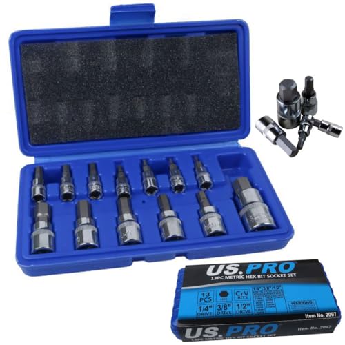 US Pro Bergen 2097 Lot de 13 douilles hexagonales métriques de 2 à 14 mm dans un étui