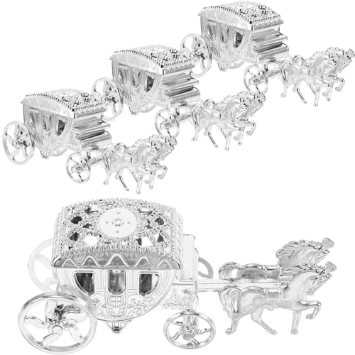 INOOMP Boîtes à Dragées de Carrosse Argentées en Plastique, Lot de 4, Décoratives et Résistantes pour Mariage ou Décoration de Fête
