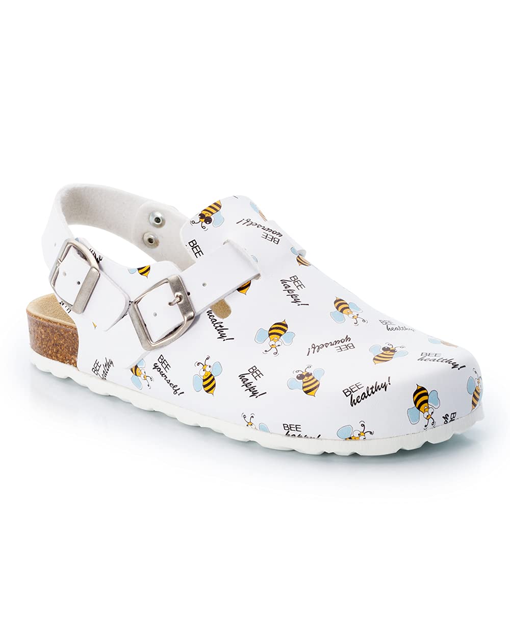 CLINIC DRESS Clog - Damen und Herren Clogs bunt weiß Motiv Biene. Unisex Schuhe für Krankenschwestern, Ärzte und Pflegekräfte. Bis Größe 46