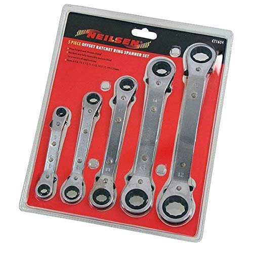 Neilsen CT1624 5pc Offset Ratchet Ring Spanner Set 6 8 10 11 12 13 14 17 19 21mm Reversible Ratchet Mechanism