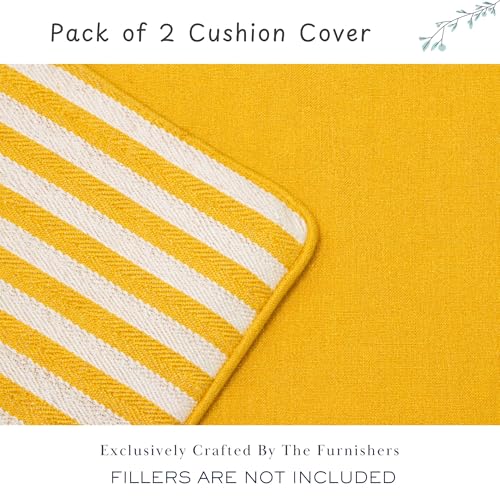 Image of Reversible 24x24 Inch Reversible Pack of 2 Yellow Stripe Cotton Woven Throw Pillow Covers for Couch Sofa Bed Home Decoration Restaurant | 60 x 60 cm