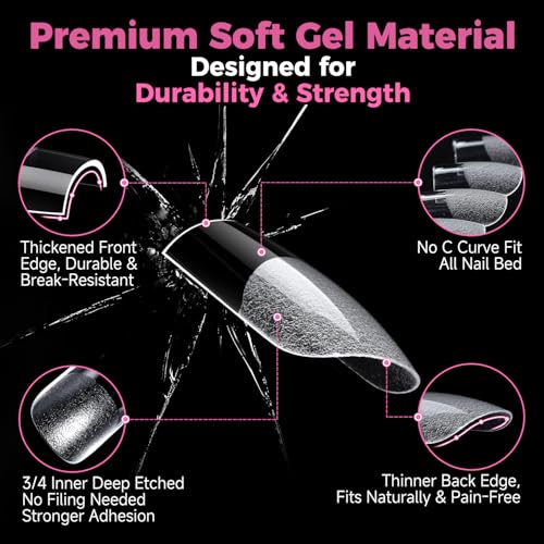 Image of UAN GELLA Short Sharp Square Nail Tips 504pcs Short Square Press on Nails Pre Etched Acrylic Fake Nails for Full Cover Nail Tips DIY Nails Salon at Home 12 Sizes