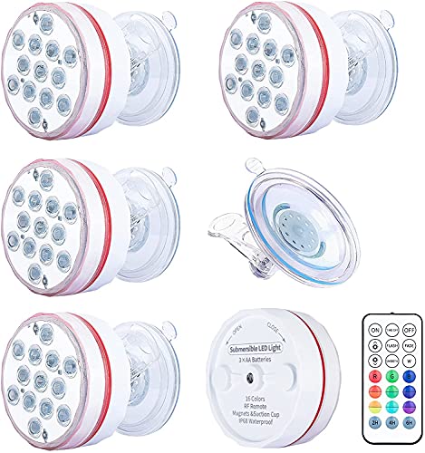 Luz LED Sumergible para Piscina con Pilas, IP68 Luz subacuática Totalmente Impermeable con Gran succión para Piscina enterrada Cover