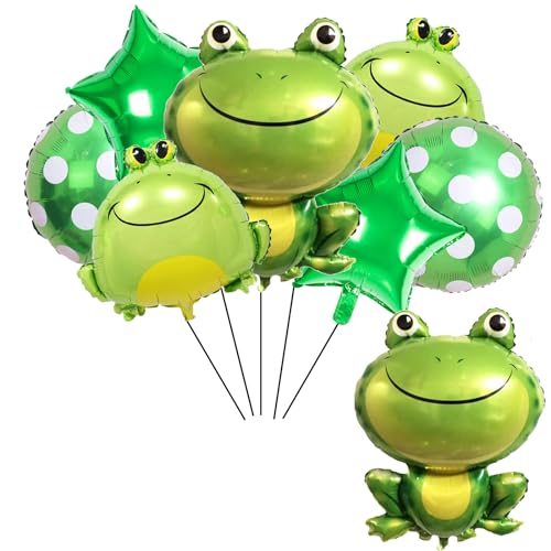 8PCS Frog Foil Balloons with 18inch star round Mylar Balloons for Kids Frog Themed Party Children Birthday Party Baby Shower Party Decorations