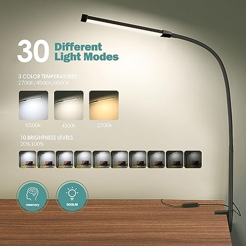 CUHIOY LED Desk Lamp with Clamp, Clip on Light for Office Desk 68cm Flexible Gooseneck Reading Lamp - Image 2