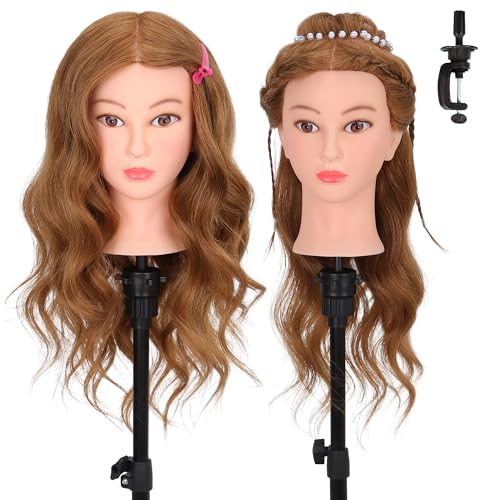 Mannequin Head for Hair Styling Practice 100% Human Hair with Stand, Realistic Rooted Training Head for Beauty School, Cosmetology, Wig Practice (Brown/Blonde) (Blonde)