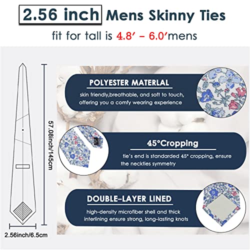 Image of Mantieqingway Floral Ties for Men Skinny Cotton Tie Flower Necktie