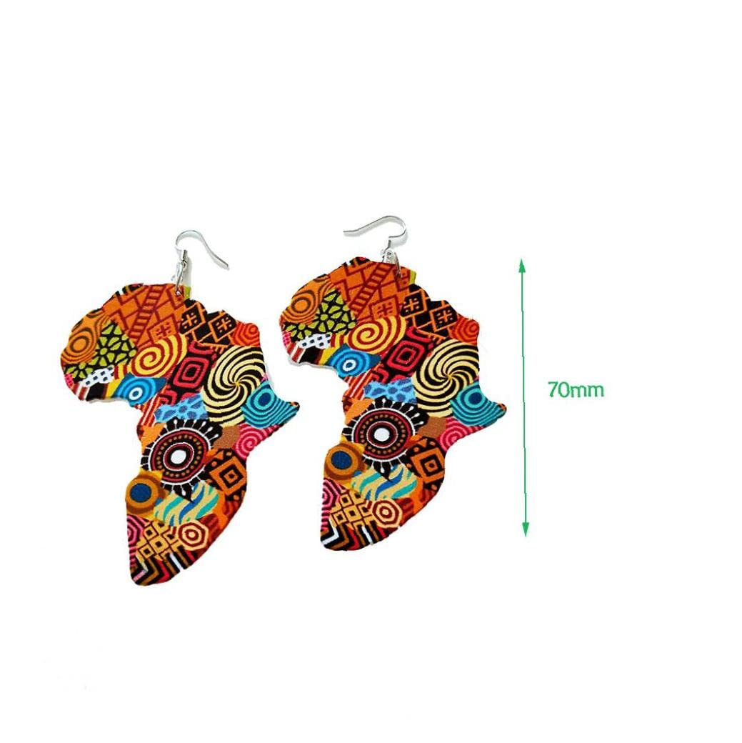 Orecchini Pendenti In Legno Etnico Mappa Africana, Multicolore, Stile Bohemien Per Donna