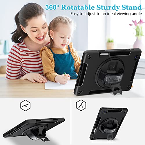 Image of Case for Galaxy Tab S6 Lite 10.4 Inch 2024 /2022 /2020 : Military Grade TPU Shockproof Cover with Screen Protector - Stand - Shoulder Strap - Handle - S-Pen Holder for Samsung Tablet S6 Lite - Black