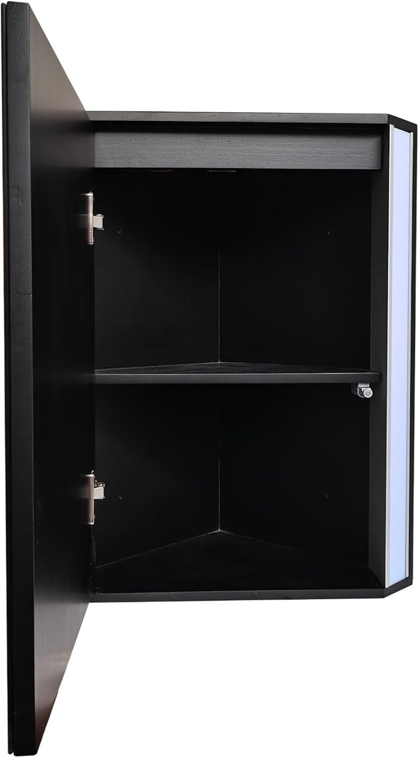 Triangular Mirror Cabinet With Light, Black, 48x34x59cm, Bathroom Mirror With Storage Rack