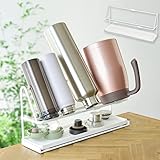 ボトルスタンド 水切りラック スチール製 ワイドタイプ 水筒・哺乳瓶・グラス・マグ対応 蓋まで干せる スリム設計 約W39×D13.5×H17.5cm (モダンスタイル)