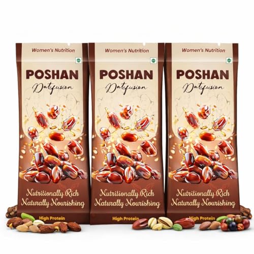 Image of POSHAN Women's Nutrition Datefusion Protein Bar, 40 g | 8g Protein with 4G Fiber |No Added Sugar, 100% Vegetarian & Gluten-Free| Made with Dates, Ragi and Superfoods|No Trans Fat |Pack of 3