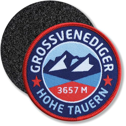 Klettpatch 68 mm - Großvenediger Hohe Tauern Österreich Höhe 3.657 m/Venedigergruppe Osttirol Salzburg Gletscher Nationalpark/Patch gewebt mit Klett für Rucksack Kleidung