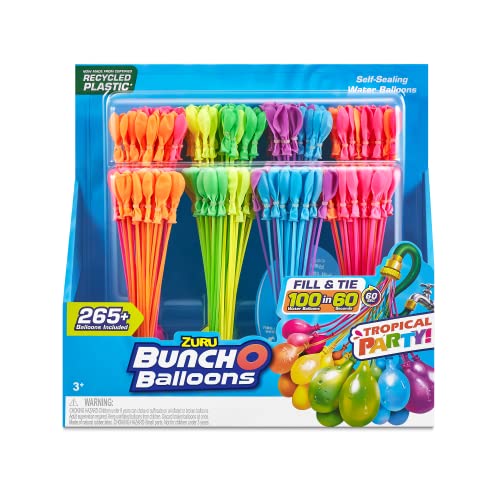 ZURU - BUNCH O BALLOONS - Tropical Party pack of 8 clusters - 265 water bombs - Outdoor play - Water game - 56481