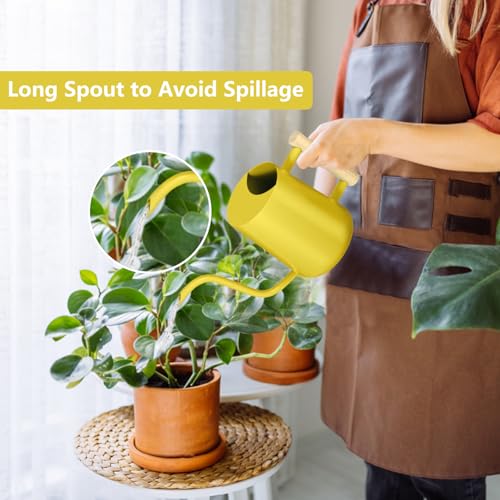 Image of Watering Can Indoor Plants, 35oz Small Stainless Steel Metal Watering Can Modern Decorative Watering Pot with Long Spout for Indoor House Plant Bonsai Garden Flowers (Yellow)