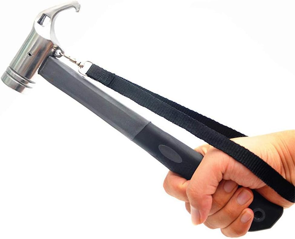 Outdoor High Carbon Steel Tent Nail Hammer with Holding Strap and Non-Slip Soft Rubber Handle Safety Hook Ideal for Hunters Prospectors
