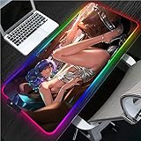 Mouse Pads Sexy Anime Girl Large Gaming RGB Mouse Pad with Lock-Edge Angel Computer Desk Mat Rubber Non-Slip LED Mice Pad for Gamer,12 inch X 31.5 inch