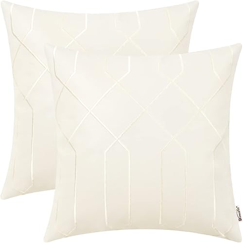 BRAWARM Fundas de almohada de cuero de 16 x 16 pulgadas, fundas de almohada de piel sintética color crema, paquete de 2, almohadas decorativas de