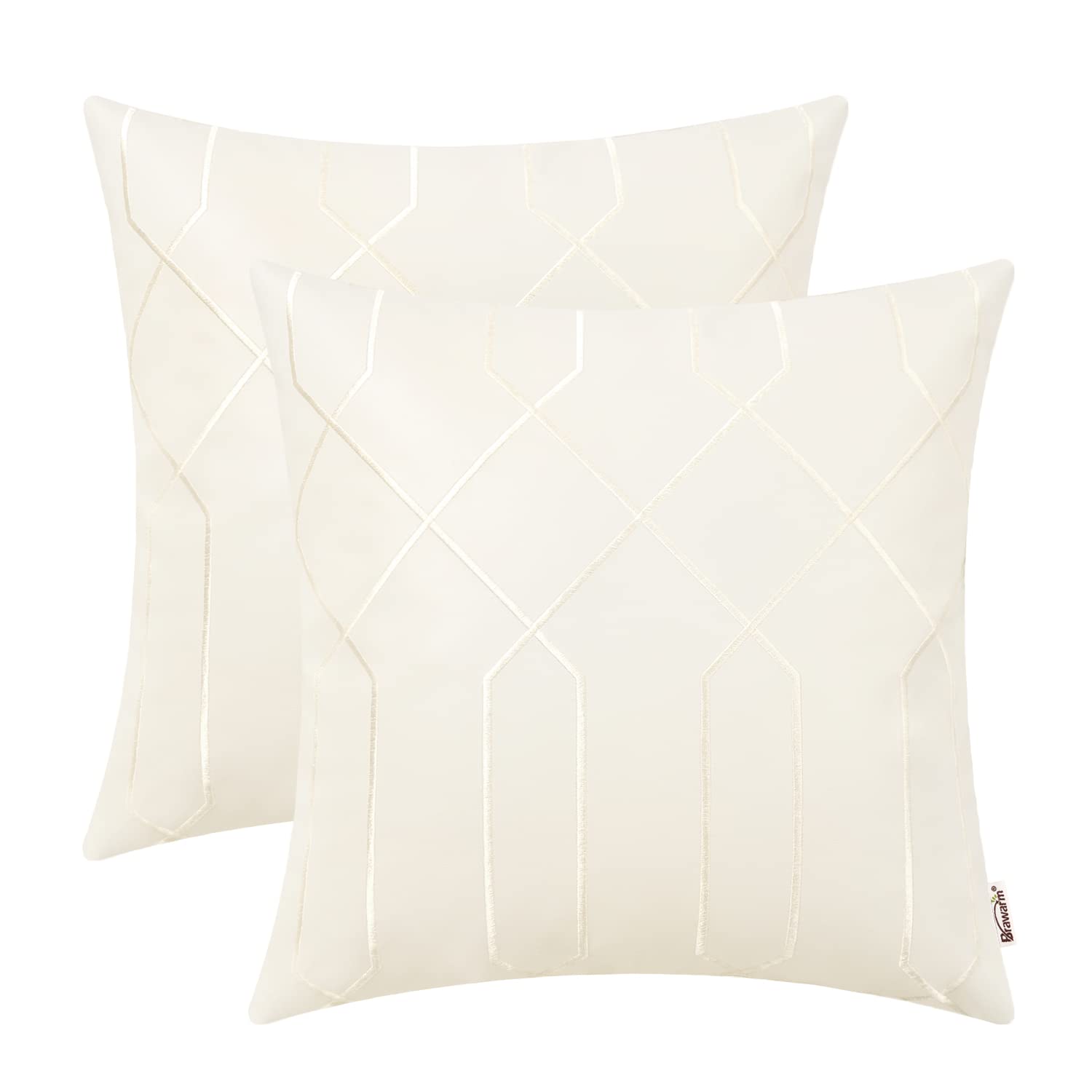 BRAWARM Leather Pillow Covers 20 X 20 Inches Cream Faux Leather Pillow Covers Pack of 2 Geometric Embroidery