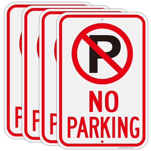 Large No Parking Sign-4 Pack 12 x 18 Aluminum No Parking with Symbol Signs Reflective UV Protected Rust Free Weather Resistant- Easy to Install