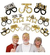 Turypaty 24Pcs 1951 75th Birthday Paper Glasses Decorations for Men Women - Black Gold Happy 75th...