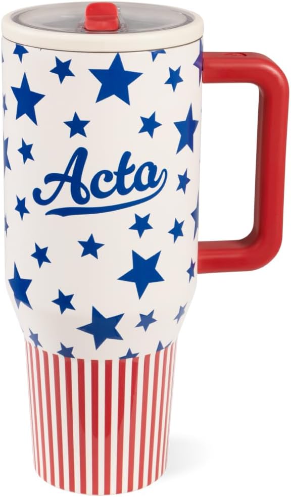 HydroJug Traveler - 40 oz Water Bottle with Handle & Flip Straw - Fits in Cup Holder, Leak Resistant Tumbler-Reusable Insulated Stainless Steel & Rubber Base - Gifts for Women & Men, Americana