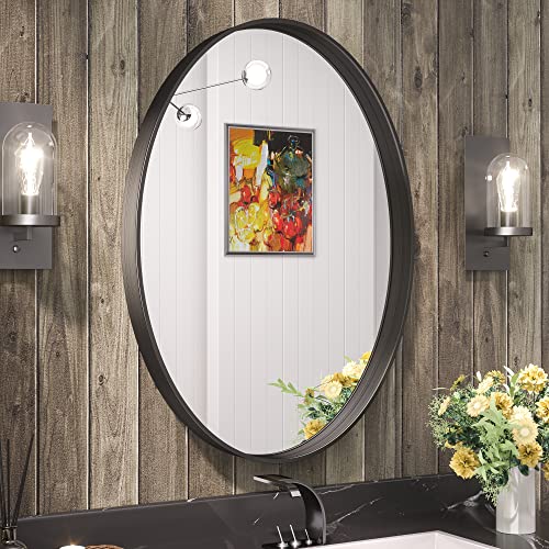 TETOTE Black Oval Mirror for Bathroom, 22x30 Matte Black Framed Oval