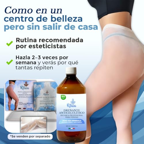 Vendas drenantes anticelulíticas Ritalia® con sal del Mar Muerto y principios activos 100 % VEGANOS – Tratamiento de vendaje anticelulítico reductor y reafirmante para piernas y glúteos - imagen 7