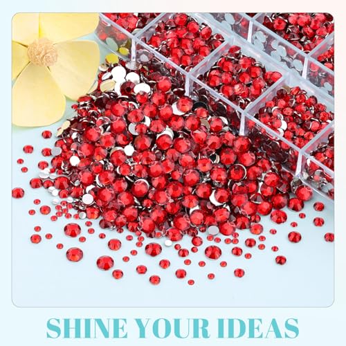 Image of 6100Pcs Resin Red Rhinestones for Bedazzling with 2Pcs 10ml B7000 Jewelry Glue, 1 Box Flatback Gems Crystals Diamonds for Makeup Crafting Nail Art