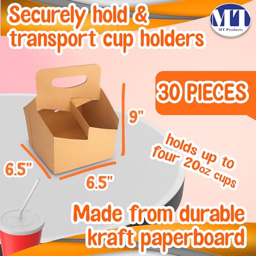 MT Products Brown 4 Cups Drink Carrier 6.5" x 6.5" x 9" - Disposable Drink Holder (Pack of 30) - Made in the USA - Thumbnail 2