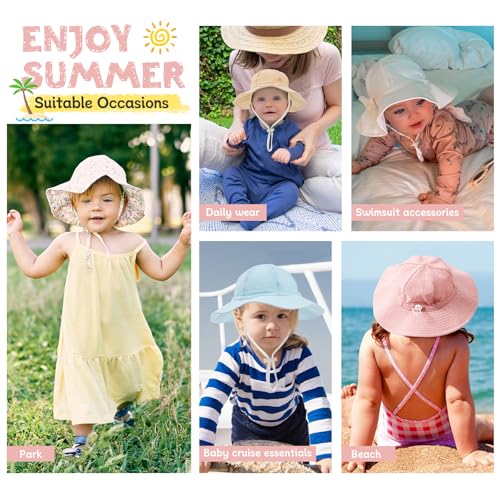 Zando Seersucker Baby Sun Hat Toddler UPF 50+ Adjustable Bucket Hats for Boys Girls Beach Hat Breathable Summer Cap Wide Brim 6