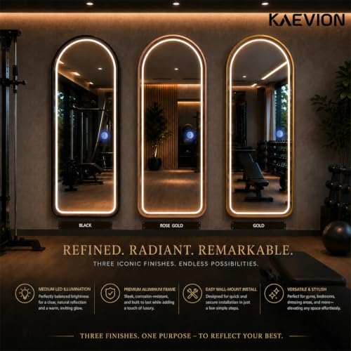 Image of 5x2 ft Black Arched LED Full-Length Mirror- 5mm HD Shatterproof Glass, 3-Color Dimmable Light Up Full Body Mirror, Vanity Floor Leaning Wall Mounted Mirror